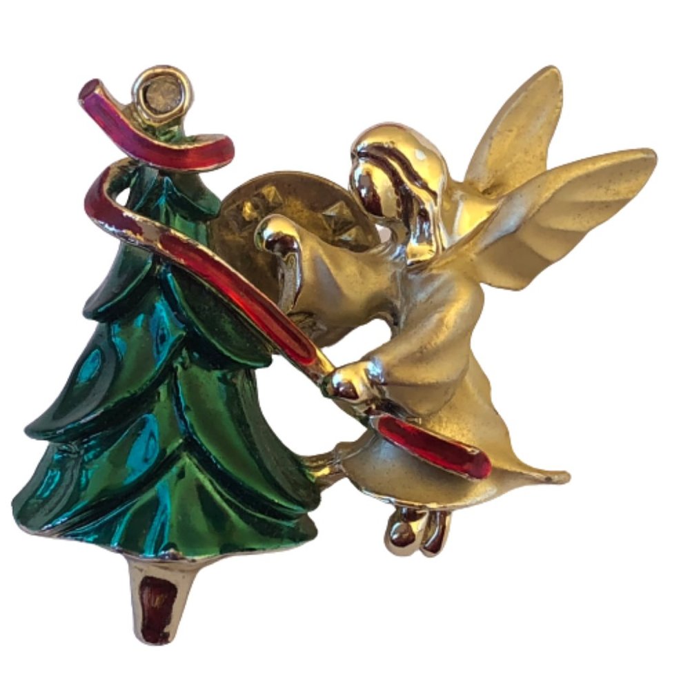 GIGI Giusti Christmas Tree & Angel Vintage Tac Pin